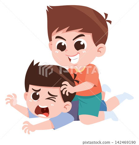 Child Bullying Another Kid Pulling Hair Cartoon Illustration Aggressive Behavior Concept Child Bullying Another Kid Pulling Hair Cartoon Illustration Aggressive Behavior Concept 142469190