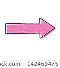 Off-print style arrow icon, hand-drawn line art, crayon style, color misalignment, pop, pink. 142469475