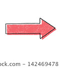 Off-print style arrow icon, hand-drawn line art, crayon, color misalignment, pop, red 142469478