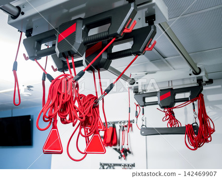 Physiotherapy. Suspension training therapy equipment. Physiotherapy. Suspension training therapy equipment. 142469907