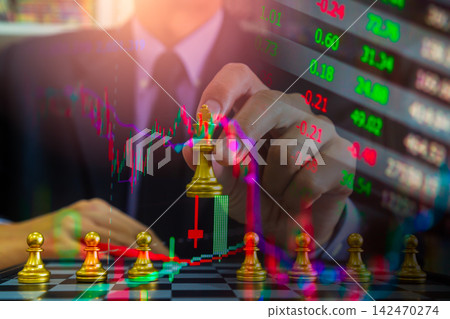 Business man on digital stock market financial indicator background. Digital business and stock market financial indicator on LED. Double exposure of business man and digital stock market financial. Business man on digital stock market financial indicator background. Digital business and stock market financial indicator on LED. Double exposure of business man and digital stock market financial. 142470274
