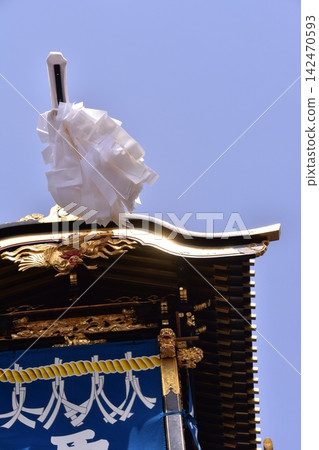 Inuyama City, Aichi Prefecture, Japan: Beautiful floats called "Kurumayama" at the Inuyama Festival in spring, adorned with paper streamers as a marker for the gods. Inuyama City, Aichi Prefecture, Japan: Beautiful floats called "Kurumayama" at the Inuyama Festival in spring, adorned with paper streamers as a marker for the gods. 142470593