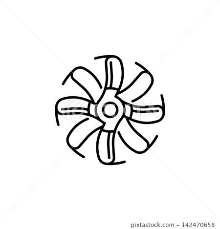 Ceiling fan line icon for home appliances, cooling, ventilation, household equipment, interior, electrical devices, home maintenance, web, mobile apps, and infographic design, isolated 142470658