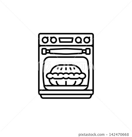 Oven pie line icon for home appliances, kitchen equipment, baking, cooking, household tools, food preparation, web, mobile apps, and infographic design, isolated 142470668