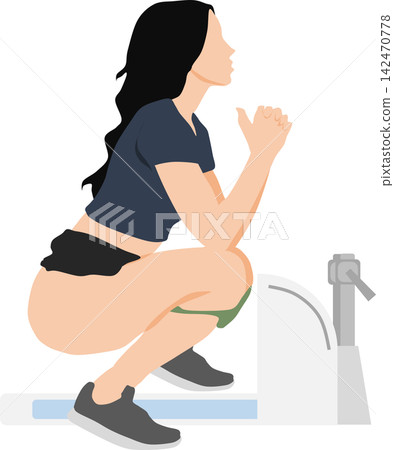 一幅女性上廁所的插圖 一幅女性上廁所的插圖 142470778
