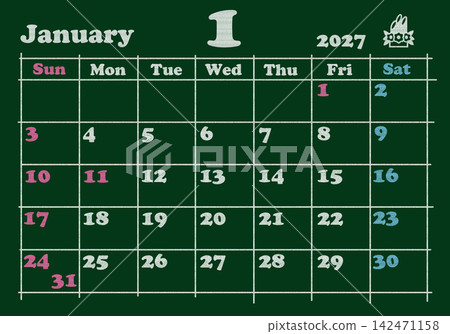 日曆 Blackboard 2027年1月 日曆 Blackboard 2027年1月 142471158