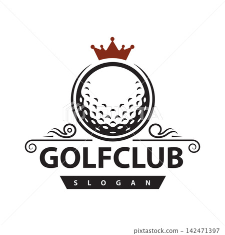 Golf Ball with Crown Logo Design, Vintage Retro Golf Emblem, Classic Golf Branding, Premium Golf Club Identity, Vector Illustration Golf Ball with Crown Logo Design, Vintage Retro Golf Emblem, Classic Golf Branding, Premium Golf Club Identity, Vector Illustration 142471397
