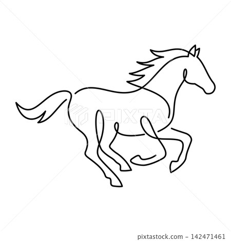 Elegant Galloping Horse One Line Art Illustration, Minimalist Equine Logo and Equestrian Design Elegant Galloping Horse One Line Art Illustration, Minimalist Equine Logo and Equestrian Design 142471461