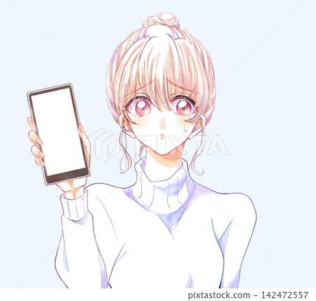 Woman shows her smartphone - I'm worried. Woman shows her smartphone - I'm worried. 142472557