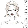 A hand-drawn style illustration of a woman's bust facing forward. 142472624