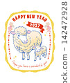 可愛的手繪風格綿羊新年卡片素材 142472928