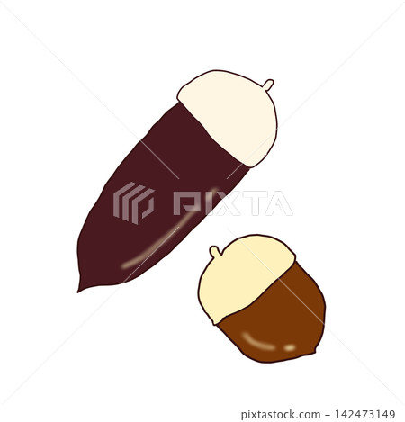 Two hand-painted acorns (one elongated and one round, brown and dark brown, with caps) Two hand-painted acorns (one elongated and one round, brown and dark brown, with caps) 142473149