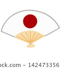 A simple illustration of a fan with a Japanese flag pattern. 142473356