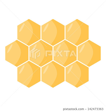 A simple, cute vector illustration of yellow honeycomb cells forming a clean geometric pattern. A simple, cute vector illustration of yellow honeycomb cells forming a clean geometric pattern. 142473363