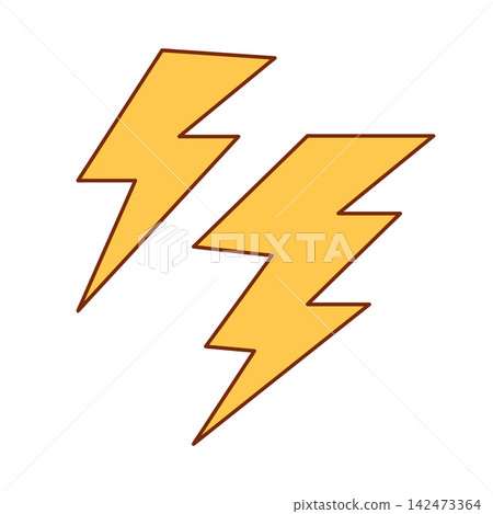 Retro groovy lightning bolts in 70s style with bold angular shapes and warm yellow color, flat vector icons Retro groovy lightning bolts in 70s style with bold angular shapes and warm yellow color, flat vector icons 142473364
