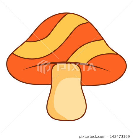 Retro groovy mushroom illustration in 70s style with wavy stripes, bold shapes and warm colors, flat vector design Retro groovy mushroom illustration in 70s style with wavy stripes, bold shapes and warm colors, flat vector design 142473369