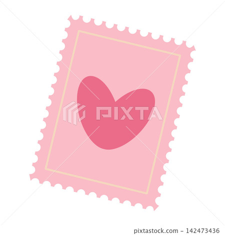 A simple, cute vector illustration of a pink postage stamp with a large pink heart. Features a perforated edge A simple, cute vector illustration of a pink postage stamp with a large pink heart. Features a perforated edge 142473436