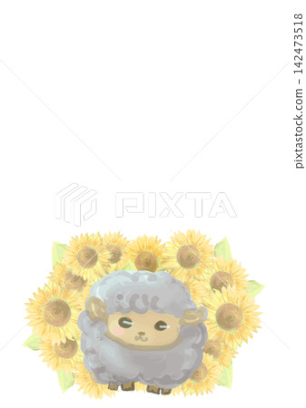 An illustration of sunflowers and sheep. Zodiac animal material for New Year's cards. An illustration of sunflowers and sheep. Zodiac animal material for New Year's cards. 142473518