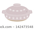 Clay pot illustration with lid, snowflake pattern, for hot pot dishes. 142473548