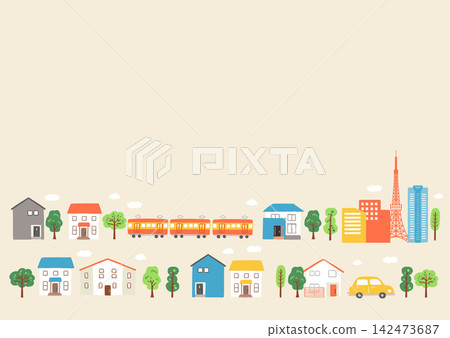 Cute hand-drawn streetscape illustration (background) Cute hand-drawn streetscape illustration (background) 142473687