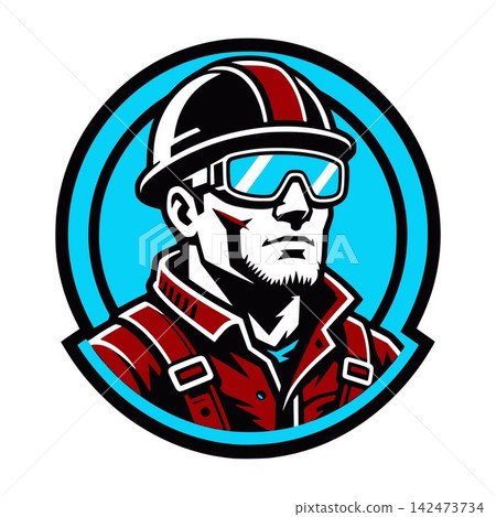 Contractor or heavy industry mechanic mascot logo wearing safety jacket 142473734