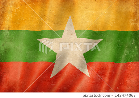 Old vintage flag of Myanmar, worn and stained Old vintage flag of Myanmar, worn and stained 142474062
