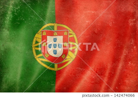 Old vintage flag of Portugal, worn and stained Old vintage flag of Portugal, worn and stained 142474066