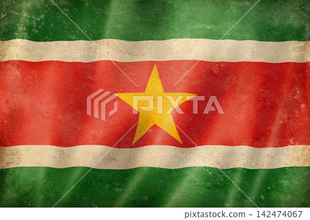 Old vintage flag of Suriname, worn and stained Old vintage flag of Suriname, worn and stained 142474067