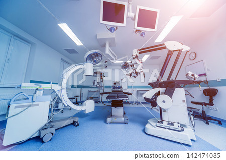 Modern equipment in operating room. Medical devices for neurosurgery. Modern equipment in operating room. Medical devices for neurosurgery. 142474085