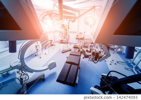 Modern equipment in operating room. Medical devices for neurosurgery. Modern equipment in operating room. Medical devices for neurosurgery. 142474093