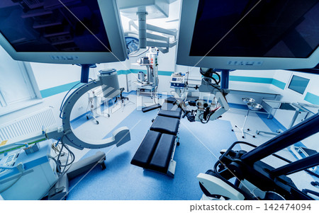 Modern equipment in operating room. Medical devices for neurosurgery. Modern equipment in operating room. Medical devices for neurosurgery. 142474094