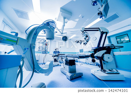 Modern equipment in operating room. Medical devices for neurosurgery. Modern equipment in operating room. Medical devices for neurosurgery. 142474101