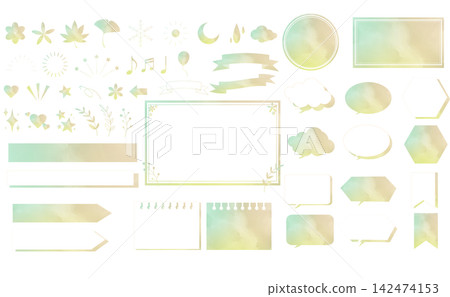 可愛的水彩風格裝飾圖示和邊框套裝。 142474153