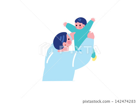 一幅父親安慰嬰兒的插圖。 一幅父親安慰嬰兒的插圖。 142474283