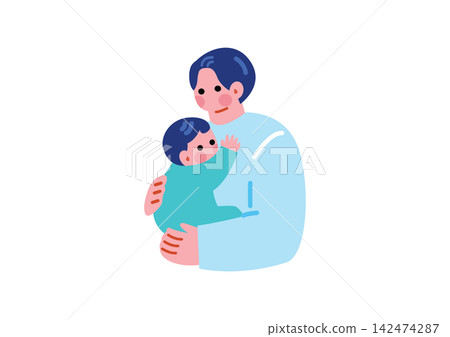 一位爸爸抱著一個嬰兒的插圖 一位爸爸抱著一個嬰兒的插圖 142474287