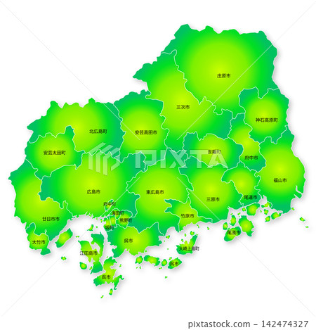 Map of Hiroshima Prefecture and its municipalities Map of Hiroshima Prefecture and its municipalities 142474327