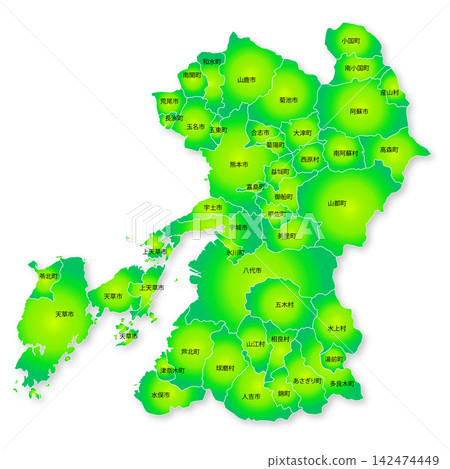 Map of Kumamoto Prefecture and its municipalities Map of Kumamoto Prefecture and its municipalities 142474449