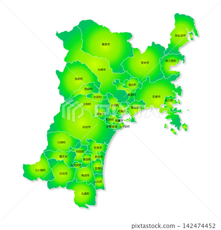 Map of Miyagi Prefecture and its municipalities Map of Miyagi Prefecture and its municipalities 142474452