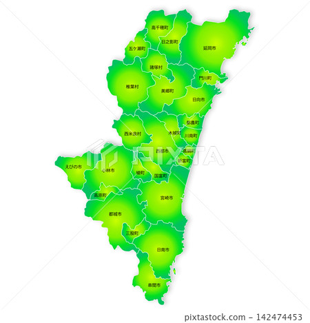 Map of Miyazaki Prefecture and its municipalities Map of Miyazaki Prefecture and its municipalities 142474453