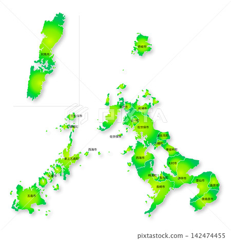 長崎縣及其下轄市町村地圖 長崎縣及其下轄市町村地圖 142474455