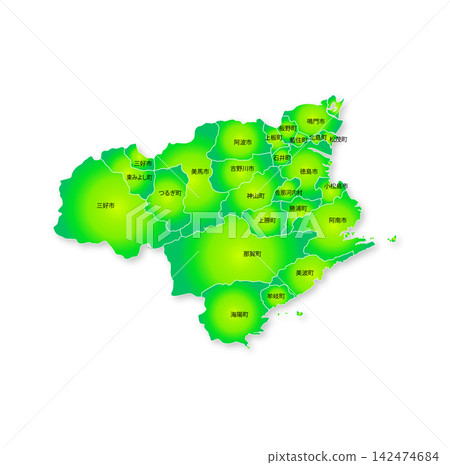 Map of Tokushima Prefecture and its municipalities Map of Tokushima Prefecture and its municipalities 142474684