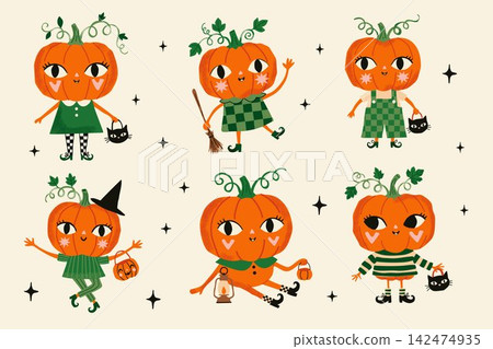 Cute Pumpkin Halloween Characters Collection Cute Pumpkin Halloween Characters Collection 142474935