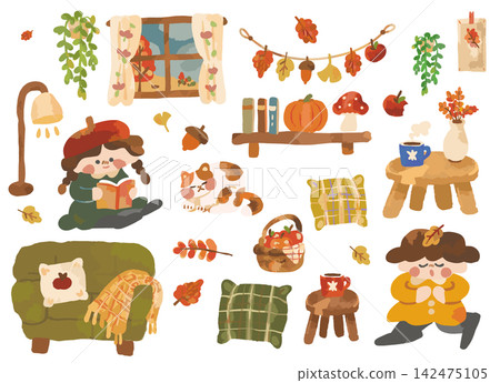 A set of cute illustrations for autumn at home and interior decor. A set of cute illustrations for autumn at home and interior decor. 142475105