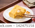 Japanese-style egg dish: Rolled omelet with dashi broth, served with grated daikon radish. Japanese-style egg dish: Rolled omelet with dashi broth, served with grated daikon radish. 142475158