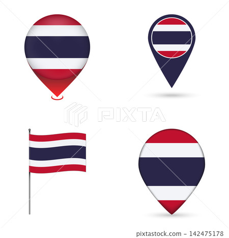 Thailand Flag Map Pin Icons Set Collection. Thailand Flag Map Pin Icons Set Collection. 142475178