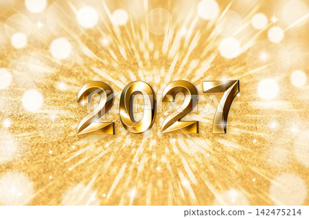 Golden 2027 new year celebration background with sparkling festive light and glittering glow Golden 2027 new year celebration background with sparkling festive light and glittering glow 142475214