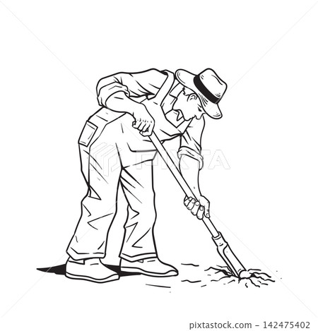 Gardener Farmer Digging Dirt Line Art Gardener Farmer Digging Dirt Line Art 142475402