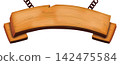 Cartoon-style curved wooden signs and wooden banners 142475584