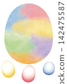 Dreamy watercolor rendering of Easter eggs and geometric egg patterns 142475587