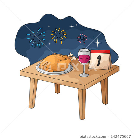 Illustration of New Year Dinner 142475667